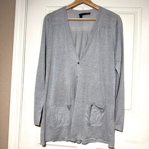 Eileen Fisher Long Cardigan Gray Linen Silk Blended Lightweight Size S Spring
